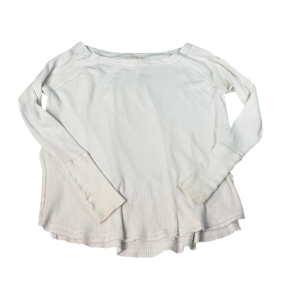 We the Free waffle knit oversized cream off shoulder long sleeve top. Size S